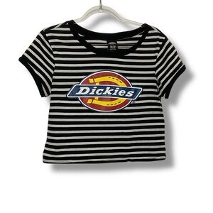 Dickies Crop Top Black White Stripe Tee Shirt Logo Graphic‎ Shirt Size Medium